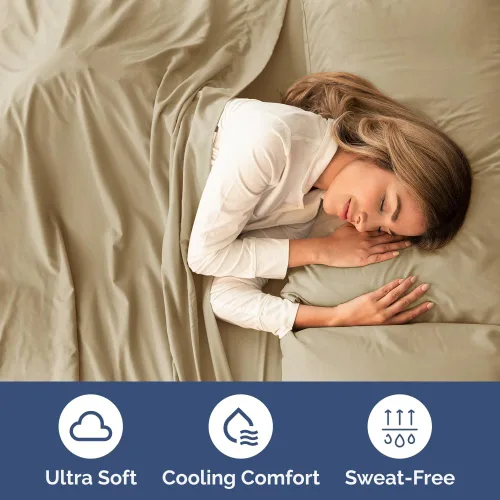 Miniatura 4 de Juego de sábanas tamaño King de 4 piezas, cómodo, transpirable y refrescante, ropa de cama de lujo de hotel para mujeres, hombres, niños, 13 - Beige
