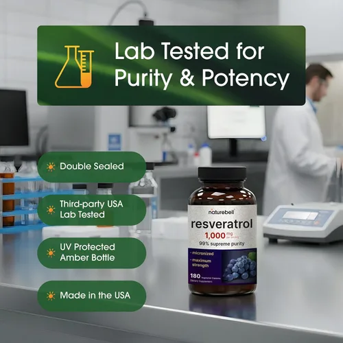 Miniatura 5 de NatureBell Resveratrol - 180 cápsulas vegetarianas - 1,000 mg de extracto de Polygonum Cuspidatum - Apoyo antioxidante - Corazón, cerebro