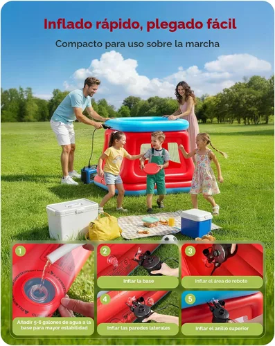 Miniatura 6 de QPAU Casa inflable de rebote para niños de 3 a 6 años, casa de rebote grande para 2 a 4 niños, trampolín 3 en 1 y piscina de pelotas, casa hinchable