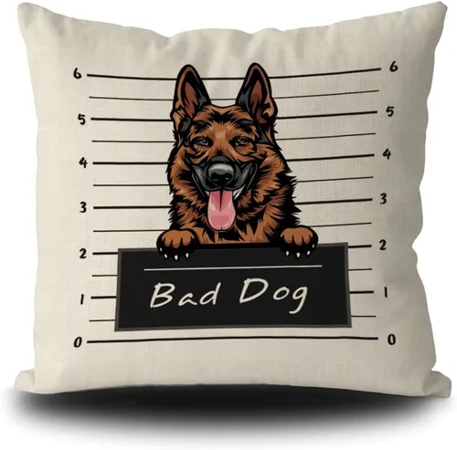 Miniatura 8 de Fundas de almohada de perro pastor alemán de 16 x 16 pulgadas, decoración de animales de perro malo, fundas de almohada de lino para sofá