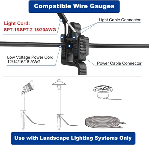 Miniatura 3 de Conectores de luz de paisaje, conectores de cable de bajo voltaje, calibre 12-18, certificación UL, conector de cable de bajo voltaje, impermeable