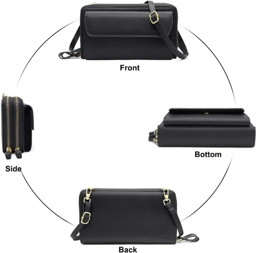 Miniatura 4 de Cartera de cuero para mujer con doble cremallera y correa para el hombro