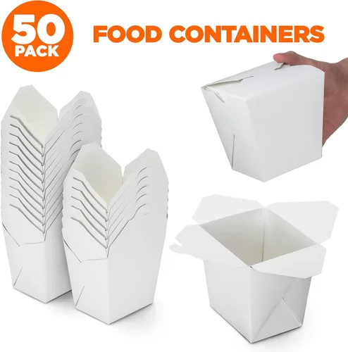 Miniatura 3 de Fit Meal Prep Paquete de 50 cajas chinas para llevar – 32 oz contenedores de alimentos chinos blancos lisos para comidas asiáticas – Cajas de comida