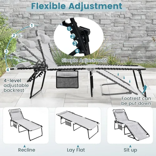 Miniatura 6 de Tangkula Widen - Sillón plegable y reclinable, portátil con 4 posiciones de respaldo, 2 posiciones de patas, almohada, silla de playa para tomar