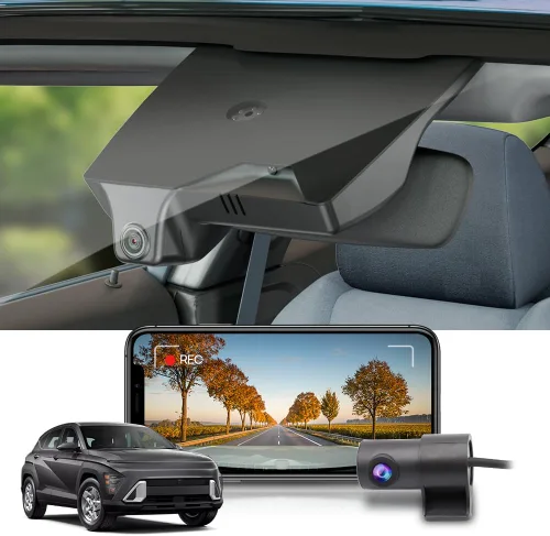 Fitcamx La cámara de tablero delantera 2K+trasera 1080P se adapta para Hyundai Kona 2023-2025 y Kona Electric (número de parte #BE010), estilo OEM,