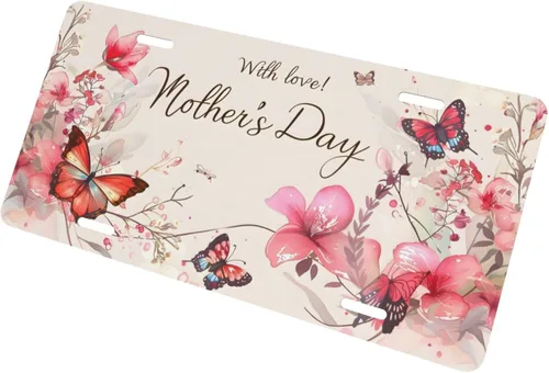 Miniatura 3 de Placa de matrícula delantera de mariposa para el Día de la Madre, accesorio de decoración de automóvil, placa decorativa de metal de aluminio