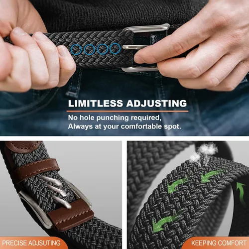 Miniatura 4 de Cinturón de golf para hombre, 2 unidades, cinturón elástico trenzado de 1 3/8 pulgadas, en caja de regalo para jeans casuales, deportes y trabajo