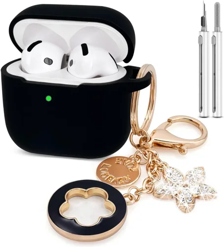 Koujaon Airpods 4 Fundas de silicona protectora para Airpod 4 con llavero brillante para auriculares inalámbricos Apple AirPods de 4ª generación con