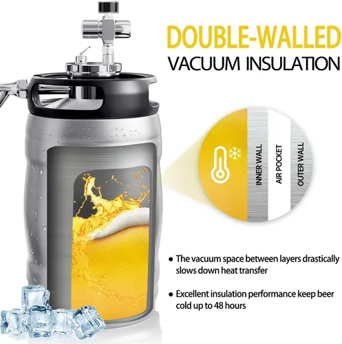 Miniatura 4 de TMCRAFT Growler de barril de cerveza de doble pared de 1.3 galones, sistema dispensador de cerveza presurizado para el hogar con lanza de barril