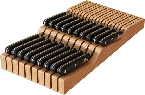 Organizador de Cuchillos para Cajón - Organizador de Cuchillos de Cajón de Madera de Bambú - Bloque Organizador de Cuchillos Protector (No Natural