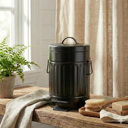 Miniatura 2 de Autumn Alley Cubo de Basura Pequeño Estilo Granja para Baño, Cubo de Basura Negro Mate a Prueba de Mascotas con Tapa para Baño Rústico, Cubo
