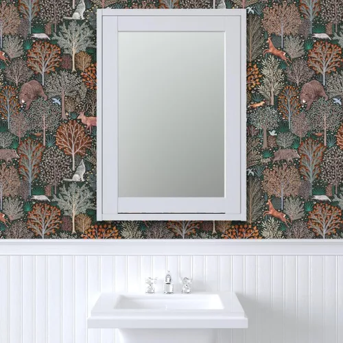 Miniatura 9 de Spoonflower Papel tapiz para despegar y pegar, diseño de animales del bosque del bosque, hojas de otoño, ciervos, árboles rústicos, papel tapiz