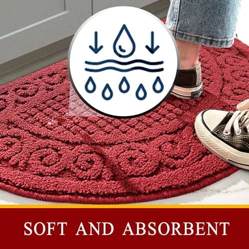Miniatura 3 de Alfombras Rojas de Cocina para Piso de 2 Piezas 18"X30", Antideslizantes Lavables, Alfombra de Cocina Absorbente de Pie, Alfombra de Medio Círculo