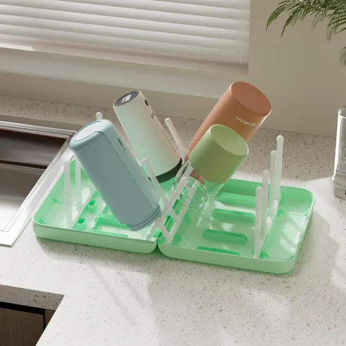 Miniatura 8 de Juego de cepillos portátiles para biberones con múltiples cepillos, dispensador de jabón, estante de secado de botellas plegable para 16 biberones