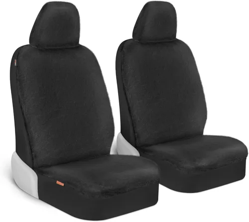 Carbella Fundas de asiento de automóvil de piel de oveja, paquete de 2 unidades, solo asientos delanteros, bonitas fundas de asiento para negro