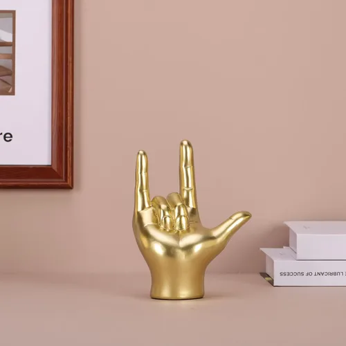 Miniatura 3 de DOVDOV Estatua de gesto "I Love You", detalles dorados para decoración del hogar, decoración de escultura de mano de arte moderno, oficina, boda