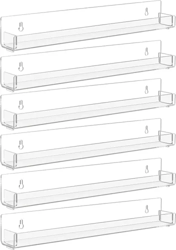Miniatura 9 de Paquete de 2 estantes transparentes para esmalte de uñas montados en la pared, estantería flotante de acrílico invisible de 15 pulgadas, estante