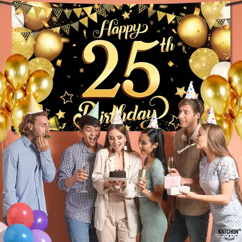 Miniatura 8 de KatchOn, XTRALARGE - Cartel de cumpleaños número 25 negro y dorado, de 72 x 44 pulgadas, reutilizable, resistente al agua, indecolorable