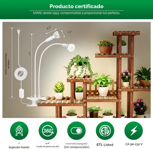 Miniatura 4 de SANSI Luces LED de Cultivo para Plantas de Interior, 300W Espectro Completo Luz de Cultivo con Clip de Cuello de Cisne con Tecnología Cerámica, 20W