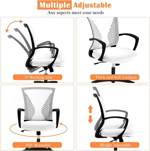 Miniatura 28 de Silla de oficina en casa, silla de escritorio ergonómica, respaldo medio, silla de computadora de PC con soporte lumbar y reposabrazos, silla