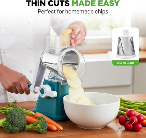 Miniatura 6 de Nutrichef Rallador y Triturador de Queso 3 en 1 Base de Succión Fuerte, Mango Giratorio con Seguro de Seguridad Incluye Manivela Manual y 3