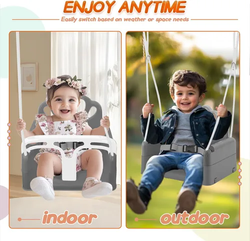Miniatura 7 de Juego de columpio plegable para bebé y niño pequeño, uso en interiores y exteriores, columpio con rebotador para bebé, juego de columpio seguro