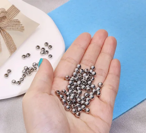 Miniatura 4 de Shapenty Cuentas espaciadoras redondas de acero inoxidable sin costuras, lisas, sueltas, bolas para bricolaje, pulseras, collares, aretes