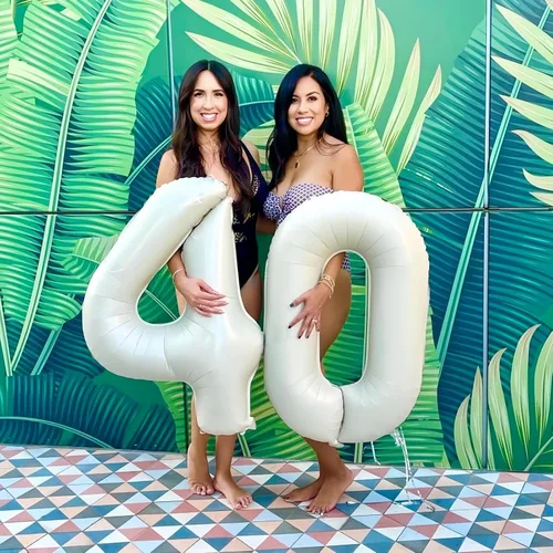 Miniatura 6 de Globos color crema de 40 pulgadas con números grandes del 0 al 9, globos autoinflables de helio con el número 0 de arena blanca para niños y niñas