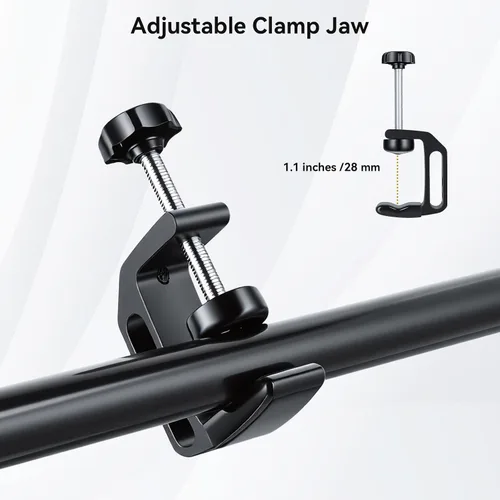Miniatura 2 de UTEBIT 0.36"-1.2" Universal Aluminum C-Desk Clamp, Black Adjustable Support Clamp with 1/4" and 3/8" Thread for Desktop Mount Holder Flash Desks