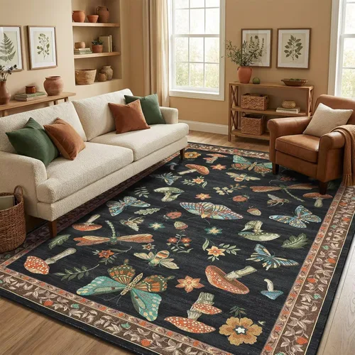 Miniatura 22 de ROYHOME - Alfombra con diseño de hongos e insectos, para pasillos, cocina o baño, antideslizante, lavable, suave, larga, 2 x 6, beige