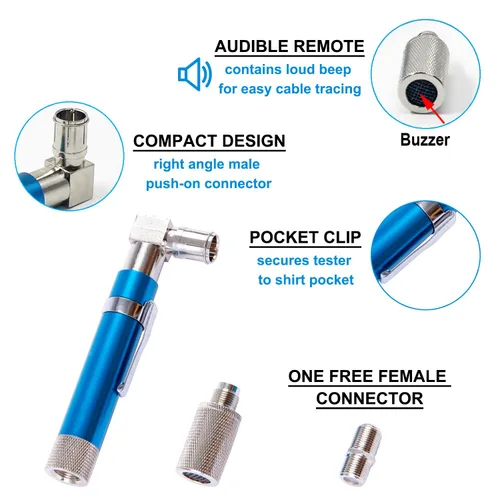 Miniatura 3 de Toner de bolsillo coaxial, probador de continuidad de bolsillo (trazado) y toner con luz y zumbador, toner de voltaje y paquete de conectores de Azul