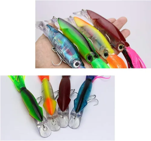 Miniatura 5 de 4Pcs Large Simulation Squid Fishing Lures Bait Kit,3D Holographic Eyes，Built-in Multicolored Lead Blocks Through Heavy Duty ，Stable and Tempting