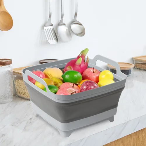 Miniatura 7 de Tiawudi Barreño para lavar platos, lavabo de 2.4 galones/9L con asas de transporte de tapón de drenaje, cubo plegable para limpieza, fregadero