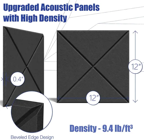 Miniatura 6 de Paquete de 12 paneles acústicos autoadhesivos, paneles de espuma a prueba de sonido de 12 x 12 x 0.4 pulgadas, paneles de pared insonorizados