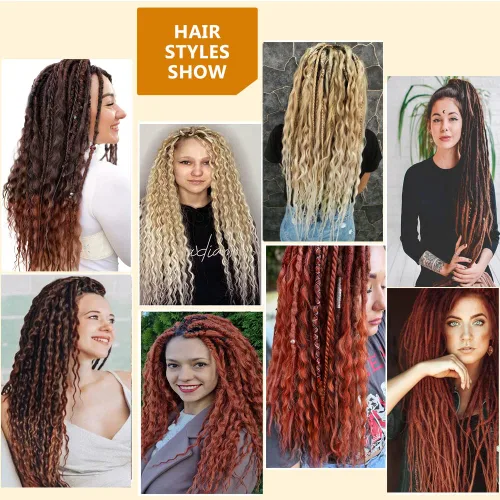 Miniatura 9 de Boho Dreads - Extensiones de rastas sintéticas de doble extremo con trenzas de caja, de 24 pulgadas, 10 hebras delgadas, suaves, color rojo y marrón