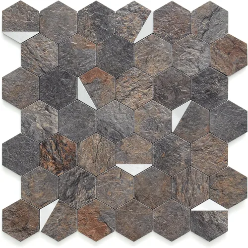 DICOFUN Azulejos hexagonales mixtos de metal para despegar y pegar, azulejos de mosaico autoadhesivos para cocina y baño (1, pizarra óxido y
