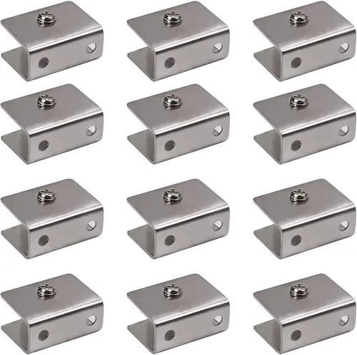 Miniatura 13 de 4 piezas de acero inoxidable ajustable soporte de estante de vidrio rectangular pequeña puerta gabinete abrazadera clip soporte para 0.236-0.315 in