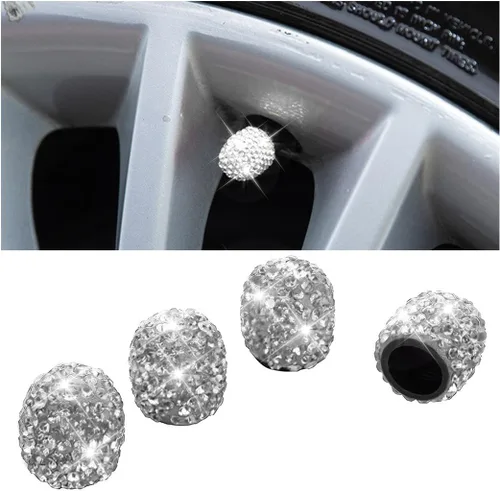 Osilly Tapas de vástago de válvula de neumático de automóvil, 4 piezas con diamantes de imitación de cristal, tapas de aire de rueda de vehículo,