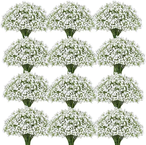 Miniatura 9 de Waipfaru 15 flores artificiales de aliento de bebé, flores artificiales de aliento de bebé, flores blancas falsas de tacto real, gypsophila