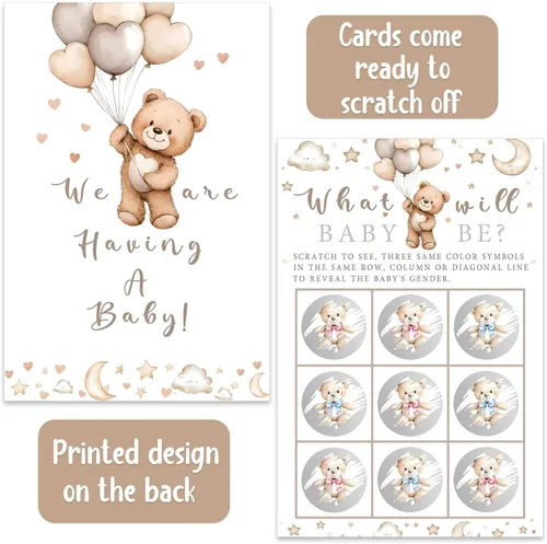 Miniatura 3 de It's a Girl Bear - Tarjetas de anuncio de género para niños o niñas, para baby shower, juego de 25