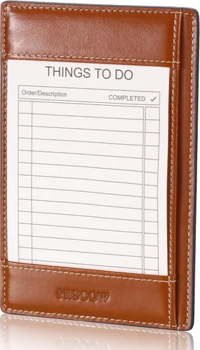 HISCOW Bloc de notas y cuaderno de bolsillo de cuero italiano, bloc de notas de 3 x 5 con soporte seguro para bolígrafo, organizador de notas marrón