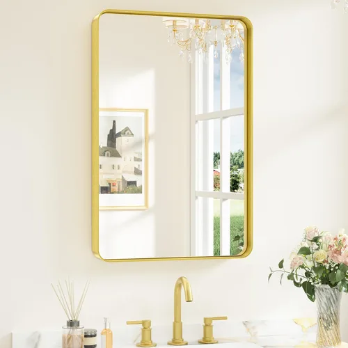 Miniatura 28 de Keonjinn Espejos de baño negros para sobre el fregadero, espejos cuadrados grandes de 36 x 36 pulgadas para pared, espejo rectangular redondeado