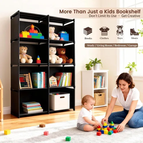 Miniatura 3 de Estantería para libros de 5 niveles, estantes de almacenamiento de 8 cubos, estantería para niños sin herramientas, organizador de almacenamiento