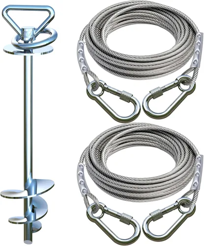 Cable de amarre para perros y estaca para campamento, con cables resistentes de 2 x 20 pies (hasta 200 libras), anclaje giratorio de 360° para