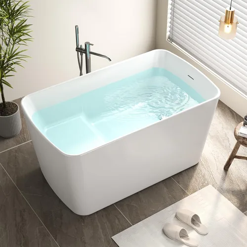 Miniatura 18 de Zevemomo Bañera independiente, bañera de baño de acrílico de 55 pulgadas con desbordamiento acabado de níquel cepillado y drenaje antiobstrucción
