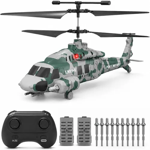 Miniatura 10 de Helicóptero RC del ejército con 10 misiles, helicóptero de control remoto LM19-E de 2.4 GHz para principiantes y adultos, juguete de helicóptero Rojo