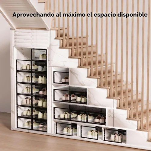 Miniatura 7 de Foluck Caja de almacenamiento de zapatos, paquete de 15 organizadores de zapatos apilables de plástico transparente para armario, diseño entrelazado