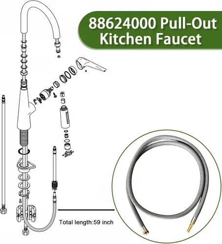 Miniatura 6 de 88624000 - Pieza de repuesto de manguera de pulverización extraíble para grifo de cocina, compatible con Hansgrohe 95507000 95506000, manguera