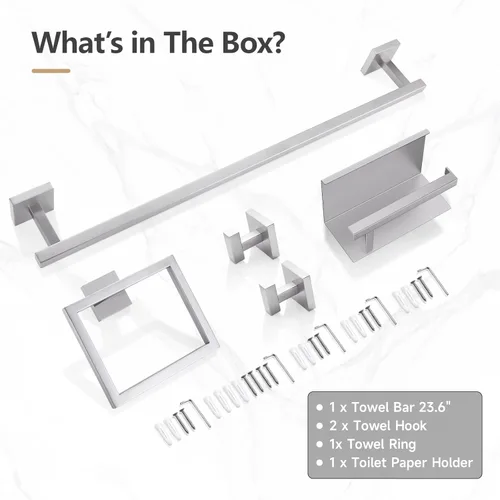 Miniatura 8 de TQKAG Juego de 5 piezas de accesorios de baño de níquel cepillado de 23.6 pulgadas, juego de toallero de acero inoxidable SUS304 montado