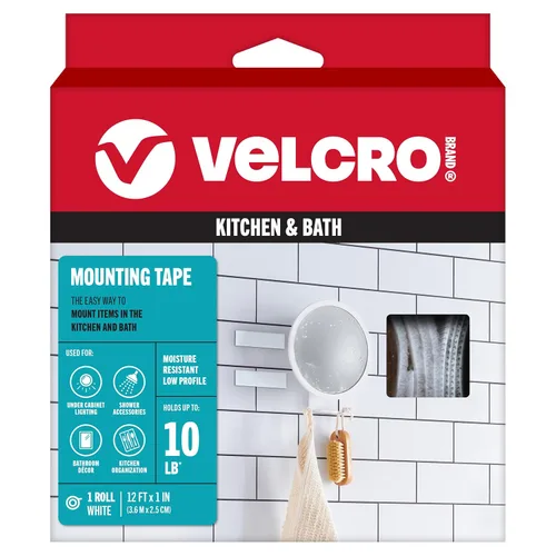 Miniatura 8 de VELCRO Brand Cinta de montaje de cocina y baño. Resistente a la humedad para instalar accesorios de ducha y decoración de baño. Rollo resistente